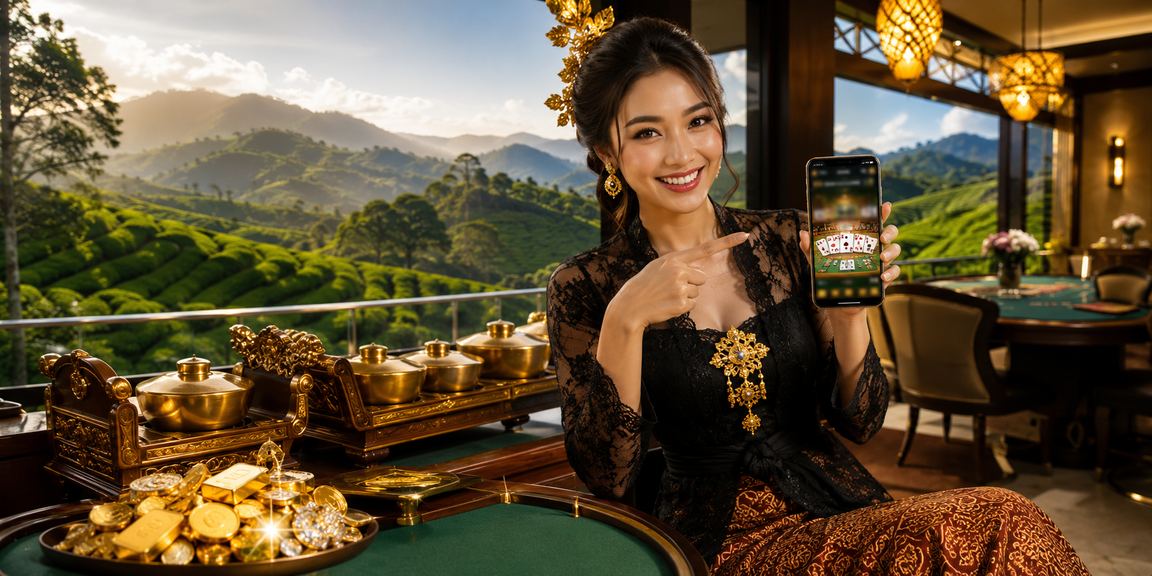 Model wanita bermain kartu di meja casino dengan suasana elegan dan pencahayaan hangat