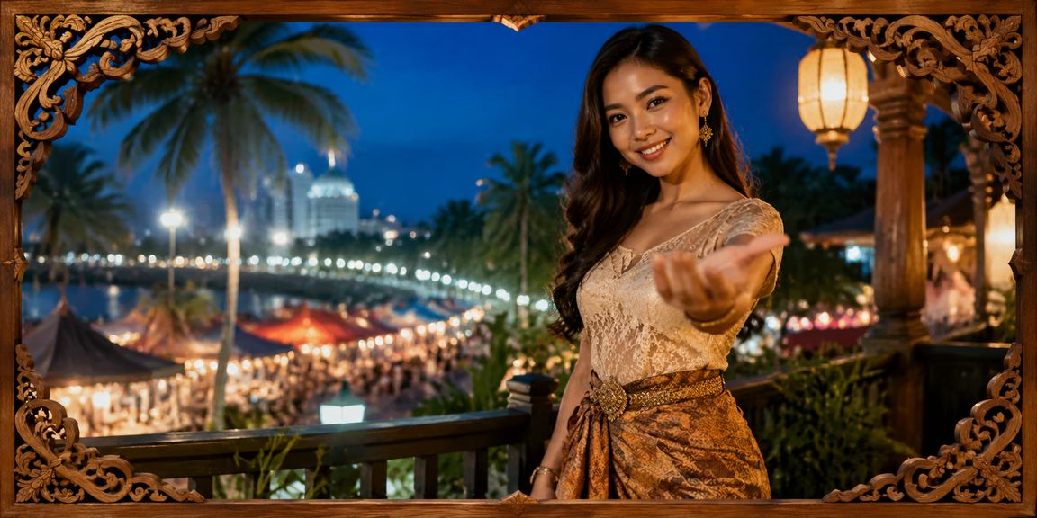 Suasana pendaftaran pengguna baru di pasar malam dengan lampu neon dan casino