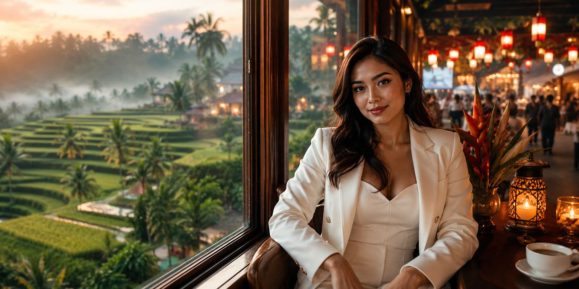 Pengguna wanita memeriksa akun dan keamanan transaksi di kafe sambil menikmati kopi